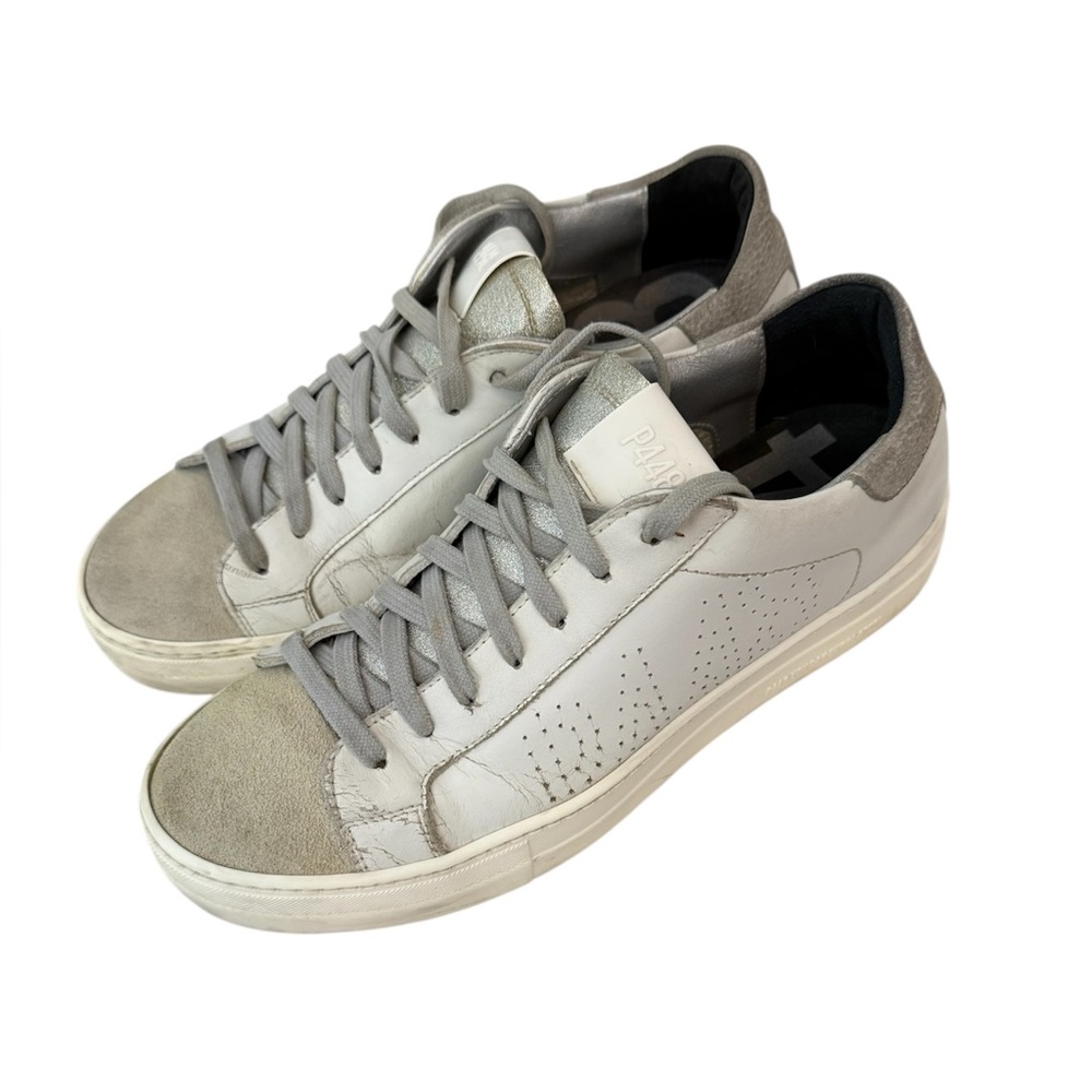 P448 John Low Top Leather Suede White Lace Up Sneaker Sz 40